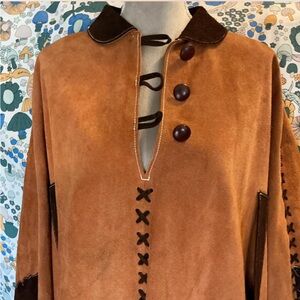 Vintage Brown Suede Poncho with Button Details